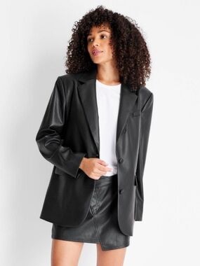 Kahlana Barfield Brown & Future Collective Faux Leather Blazer in Black XS NWT